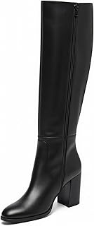 Womens Knee High Boots Faux Suede Chunky Heel Square Toe Tall Boots Side Zipper Fashion Long Boot