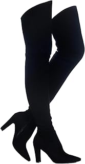 Women Stretch Suede Chunky Heel Over The Knee Boots Thigh High for Women