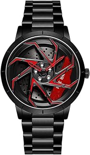 Mens Fashion Racing Watch Creative 3D Spinning Car Wheel Rotating Design Stainless Steel Large Dial Skeleton Waterproof Watch,Suitable for Men and Car Enthusiasts
