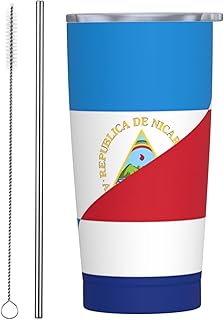 Nicaragua Costa Rica Flag 20oz Stainless Steel Insulated Tumblers With Lid And Straw Spill-Proof Travel Coffee Mug Tea Wine Cups Tumbler Bottle Keeps Drinks Cold & Hot