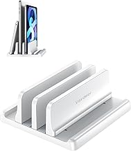 Vaydeer Vertical Laptop Stand for Desk, Dual Slots Plastic Laptop Holder Organizer with Space Saving 4-in-1 Design, Adjustable Laptop Stand Storage Supports MacBook, Chromebook, Surface, Dell (White)