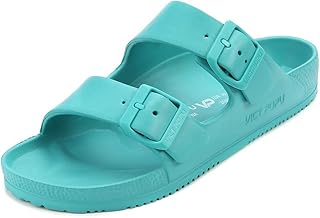Womens Sandals Adjustable Double Buckle Strap Waterproof EVA Flat Slides
