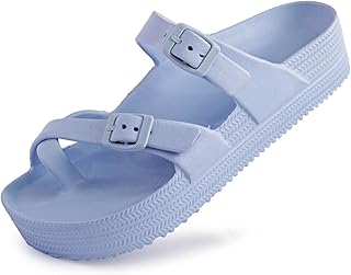 Womens Sandal with Arch Support - Adjustable Buckle Straps Beach Slides - Summer Lightweight Flip Flops Sandals