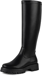Knee High Boots for Women - Chunky Platform Round Toe Tall Boots with Side Zipper