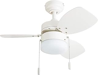 Honeywell Ceiling Fans Ocean Breeze Modern 30 Inch Ceiling Fan with Light, Pull Chain LED Indoor Fan with 3 Blades, White and Brown Maple Blade Finish Options, White (50600-01)