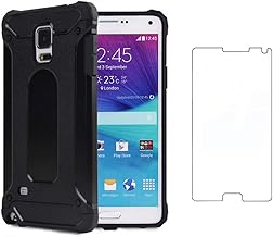 Asuwish Compatible with Samsung Galaxy Note 4 and Tempered Glass Screen Protector Cover Cell Accessories Rubber Full Body Slim Silicone Phone Cases for Glaxay Note4 N910A Not Notes Women Men Black