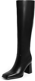 Knee High Boots Women Chunky Heel Square Toe Heeled Tall Boot for Women Fashion Side Zipper Long Boot