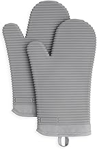 Ribbed Soft Silicone Oven Mitt 2-Pack Set, 7.5"x13", Grey