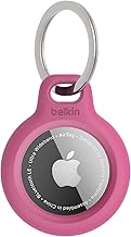 Apple AirTag Secure Holder with Key Ring - Durable, Scratch-Resistant Case with Open Face & Raised Edges - Protective AirTag Keychain Holder Accessory for Keys, Pets, Luggage, & More - Pink