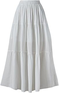 Women's Summer Long Flowy Renaissance Skirt with Pockets - Boho High Waist A-Line Maxi Skirt