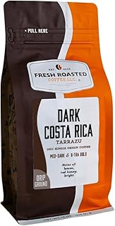 Fresh Roasted Coffee, Dark Costa Rican Tarrazu Drip Ground Coffee, Med-Dark Roast, Kosher, 12 oz