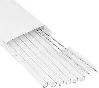 6 Pack Replacement Straws Compatible with Stanley IceFlow Flip Straw Tumbler with Handle 20oz, Clear Glass Drinking Straws Set for Smoothies Milkshake with 2 Cleaning Brushes