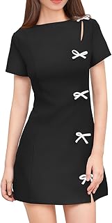 Women's Summer Boat Neck Short Sleeve Elegant Y2k A Line Mini Dress