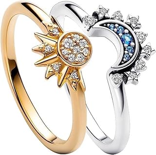 Adjustable Moon and Stars Sun Stacking Rings for Women, Adults, with crystal