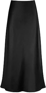 Women's Satin High Waisted Maxi Skirts Hidden Elasticized Waistband A Line Long Skirt