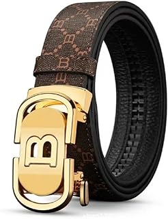 Mens Designer Ratchet Belts for Casual Jeans with Letters B,Leather Belts with Automatic Slide Buckle