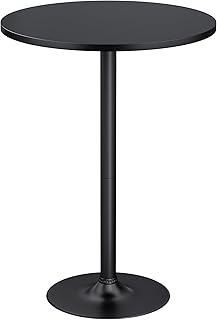 Furmax Bistro Pub Table Round Bar Height Cocktail Table for Home Bar, Round Bar Tables for Party, Dining Room, Living Room and Wedding, Metal Base MDF Top Obsidian, 40.6 Inch Height (1, Dark Black-1)