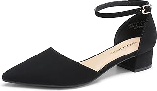 Women's Dress Shoes Low Heel Pumps Closed Pointed Toe Comfort Casual D'Orsay Flats Ankle Strap