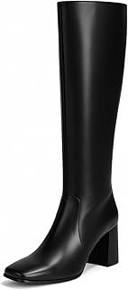 3.35-inch Square Toe Knee High Boots for Women, Chunky Block Heel Tall Boots for Women with Side Zipper, Fashion Comfortable Long Fall Winter Boot 2025