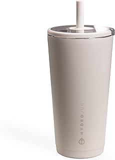 HydroJug Everyday Tumbler 20 oz – Ceramic-Lined Insulated Tumbler with Straw and Soft-Touch Lid, Cup Holder Friendly, Double-Wall Vacuum Insulation, Reusable Travel Cup – Linen
