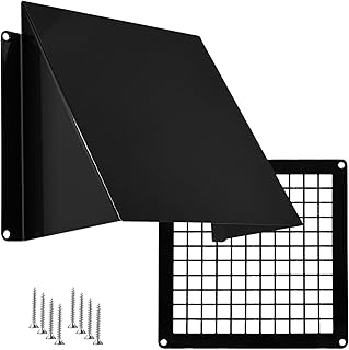 Outdoor Dryer Vent Cover with Mesh 6x6 inch - Metal Wall Rain Cover with Bird Protection Guard - Black Vent Hood with Grid - Weatherproof Exhaust Grille for Duct Openings