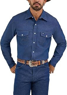 Men's Cowboy Cut Western Long Sleeve Snap Work Shirt Firm Finish