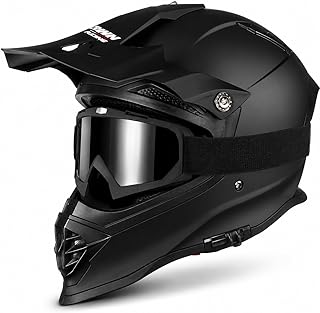 Adult Motocross Helmet, DOT Approved Off-Road Dirt Bike Helmet with Goggles, Full Face ATV Motorcycle Helmet for Men Women, Matte Black CR-800