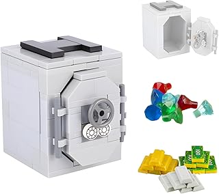 Safe Locker Building Blocks Set, Heavy Soild Layer Safe Store Rare Treasure Accessories Money, Compatible with LEGO City Bank Series, Gems Diamonds, Gold Silver Bars, Crystals, Bill Bricks