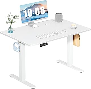 DUMOS 40 Inch Electric Standing Desk Height Adjustable, Sit to Stand Up Computer Workstations Work PC Table Home Office Study Writing Gaming Desks with Memory Presets for Walking Pad, Bedroom, White
