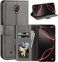 Leather Flip Cover Compatible with Samsung Galaxy Mega 6.3 I9200 Wallet Case with Card Slots, Magnetic Closure, Stand Function, RFID Shockproof Folio (Gray)