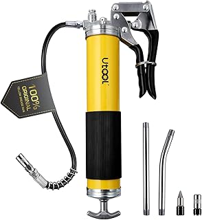UTOOL Grease Gun, 8000 PSI Heavy Duty Pistol Grip Grease Gun Kit with 14 oz Capacity, 18 Inch Resin Flex Hose, 2 Basic Coupler, 2 Extension Rigid Pipe and 1 Sharp Type Nozzle, Argent Matte Finish