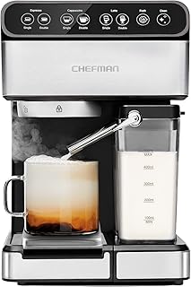 6-in-1 Espresso Machine with Built-In Milk Frother, 15-BAR Pump, Digital Display, One-Touch Single or Double Shot for Cappuccinos and Lattes, XL 1.8-L Water Reservoir, Stainless Steel