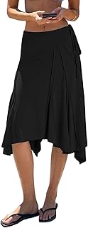 Women's Midi Skirt Flowy Long Skirt Asymmetrical Ruffle Hem High Waisted Summer Beach for Vacation Going Out