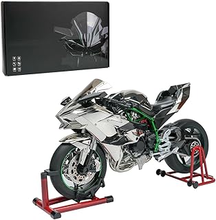 1/6 Scale Alloy Dynamic Motorcycle Model, H2R Track Edition Motorbike with Ignition System, Light and Sound Effects & Smoke Spray, Home Decor Gift for Adults Enthusiasts (Silver)