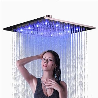 NeierThodore Bathroom LED Changing Color 16-inch Square Rainfall Shower Head Overhead Sprayer,Brushed Nickel