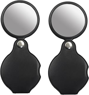 10X Magnifying Glass Loupe Set - 2 Pack Premium Optical Glass Lens Pocket Magnifiers with 360° Rotating Leather Case for Reading, Jewelry Inspection, Hobbies & Class (Compact & Portable)