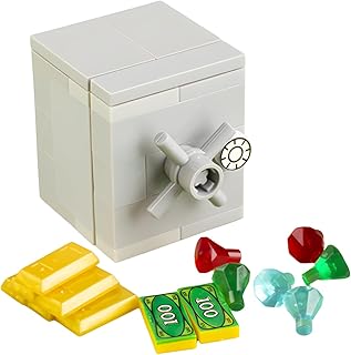 Safe Locker Building Blocks Set, Single Layer Safe Store Rare Treasure Accessories Money, Compatible with LEGO City Bank Series, Gems Diamonds, Gold Silver Bars, Crystals, Bill Bricks
