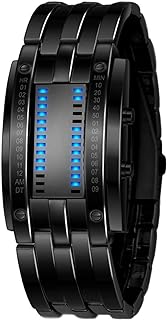 Fashion Mens Binary Sports Watch Digital LED Matrix Waterproof Outdoor Casual Black Bracelet Blue Backlit Men's Square Watch