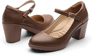 Mary Jane Heels with Arch Support, Closed Round Toe Chunky Pumps for Women, Comfortable Block Heel Dress Shoes