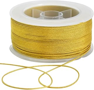 TONIFUL 0.8mm x 70 Yards Gold Nylon Cord Satin String for Bracelet Jewelry Making Rattail Macrame Trim Cord Necklace Bulk Beading Thread Kumihimo Chinese Knot Craft