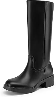 Women's Square Toe Platform Chunky Block Heel Knee High Riding Boots