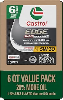 Castrol EDGE High Mileage 5W-30 Advanced Full Synthetic Motor Oil, 6 Quarts EcoPack