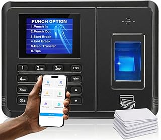 Time Clock System: App Control & 5s Fast Connection, Customizable Rules & 4 Payroll Reports, 10 IC Cards, No Monthly Fee Biometric Fingerprint Time Clocks for Employees Small Business