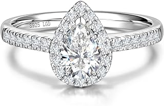Promise in Bloom 0.5-1.3 Ct. Tw. Lab Grown Diamond Halo Pear Engagement Ring in Sterling Silver (0.3-1 Carat Main Stone) Promise Anniversary Wedding Ring for Women (D-E Color, VS Clarity)