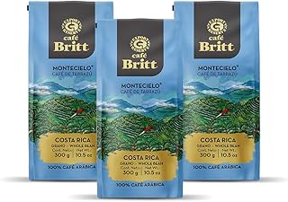 Café Britt® - Costa Rican Montecielo, Coffee From Tarrazu (10.5 oz.) (3-Pack) - Whole Bean, Arabica Coffee, Kosher, Gluten Free, 100% Gourmet & Medium Dark Roast