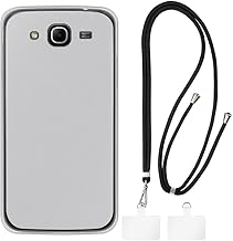 Case and Crossbody Lanyard Set Compatible with Samsung Galaxy Mega 5.8 I9150 Phone Cover and Adjustable Neck Strap with Metal Buckles and 2 Patches(White + Black)