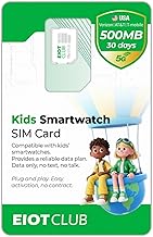 EIOTCLUB Nano SIM Card for Kids Smartwatch, Secure Data Only (No Phone Number) to Block Spam Calls, Preloaded 500MB 30Day for Kids Watch, Support USA Network Coverage