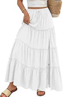 Long Skirts for Women Slit Maxi Boho Skirt Summer Vacation Outfits A-Line Dress with Pockets Fashion