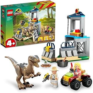 76957 Jurassic Park Velociraptor Escape Dinosaur Toy for Boys, Girls, All Children from 4 Years, Set with Dino Animals Figures, Off-Road Car and 2 Mini Figures