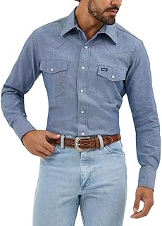 Men's Cowboy Cut Western Chambray Snap Long Sleeve Work Shirt
